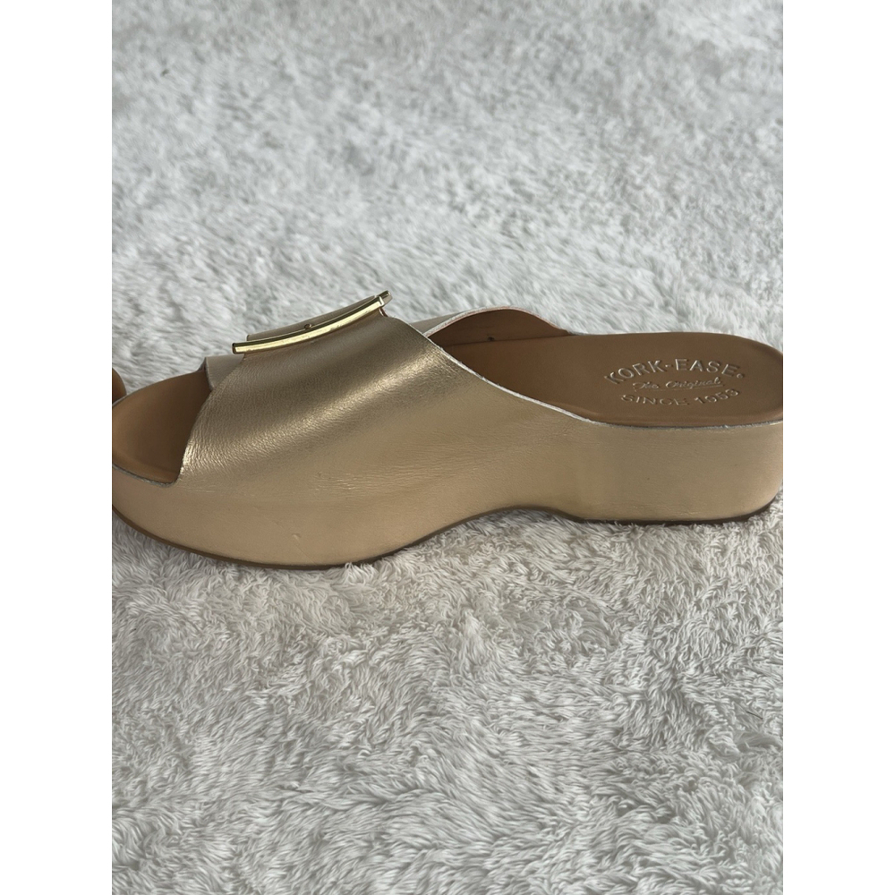Kork-Ease Sz 9 Brushed Gold York Leather Buckle Platform Slide Sandals NWT - Picture 9 of 16
